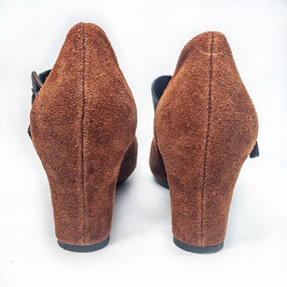 KC Reaction Brown Suede Chunky Buckle Heels Sz 8.5 - Picture 5 of 11